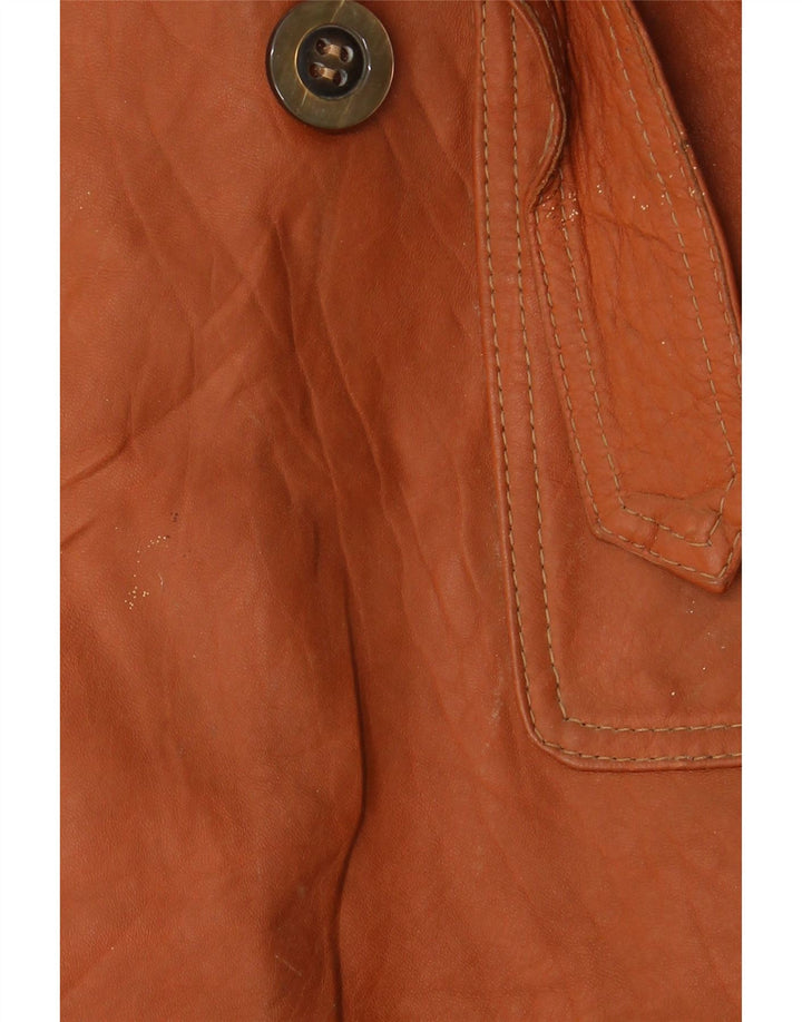 vintage Femmes Double Breasted Manteau en cuir UK 14 Brun Moyen