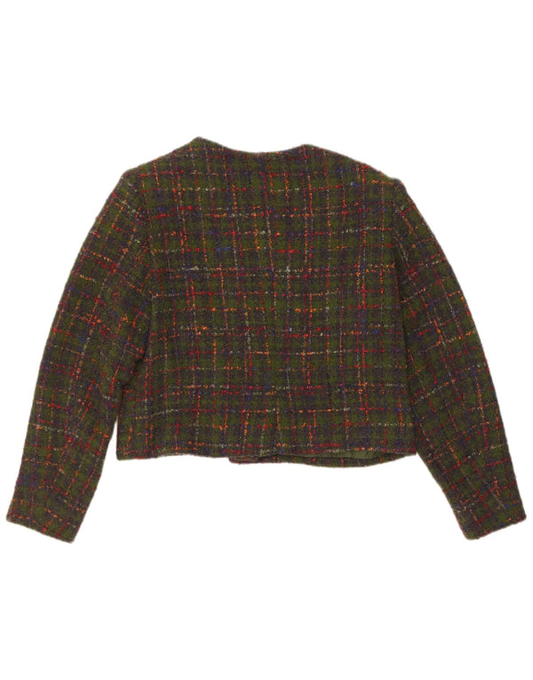 vintage Femmes Crop 5 Bouton Blazer Veste UK 14 Moyen Vert Check