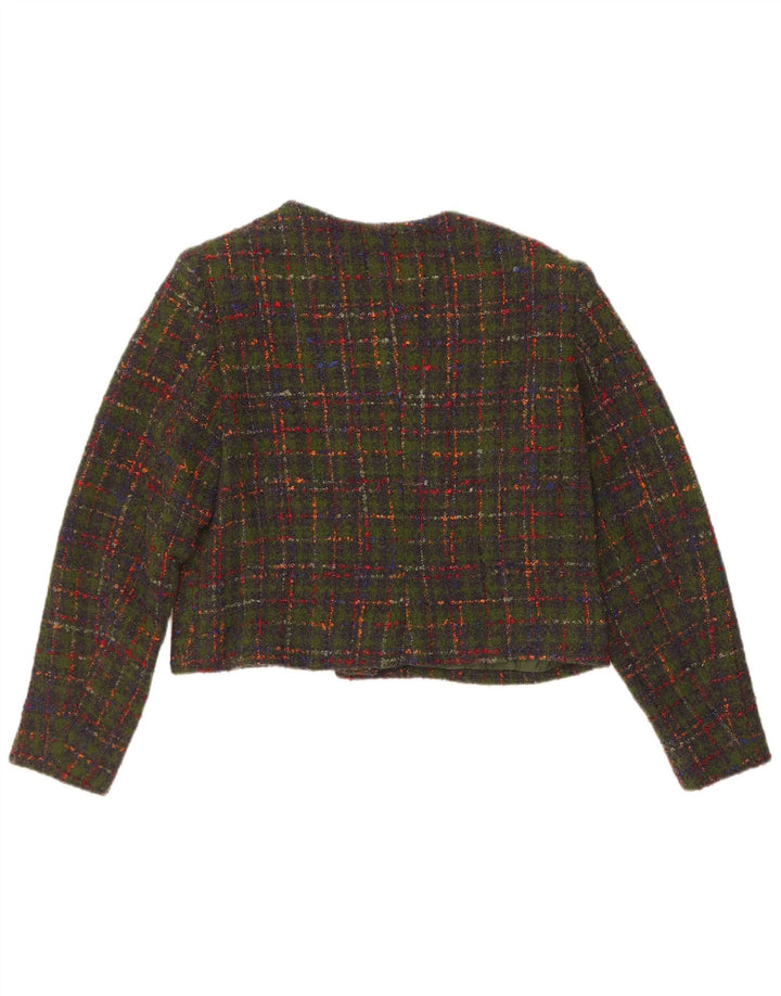 vintage Femmes Crop 5 Bouton Blazer Veste UK 14 Moyen Vert Check