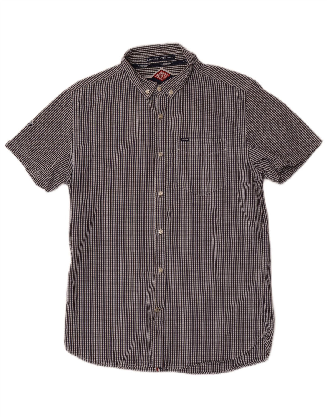 Superdry Chemise à manches courtes pour homme en coton vichy bleu marine Large