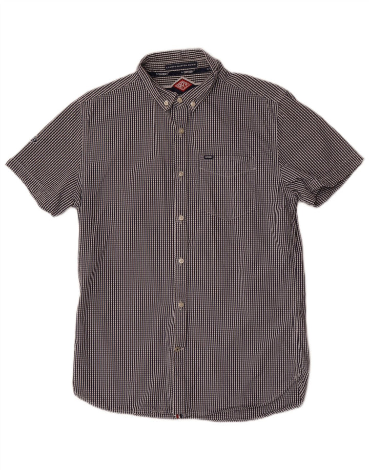 Superdry Chemise à manches courtes pour homme en coton vichy bleu marine Large