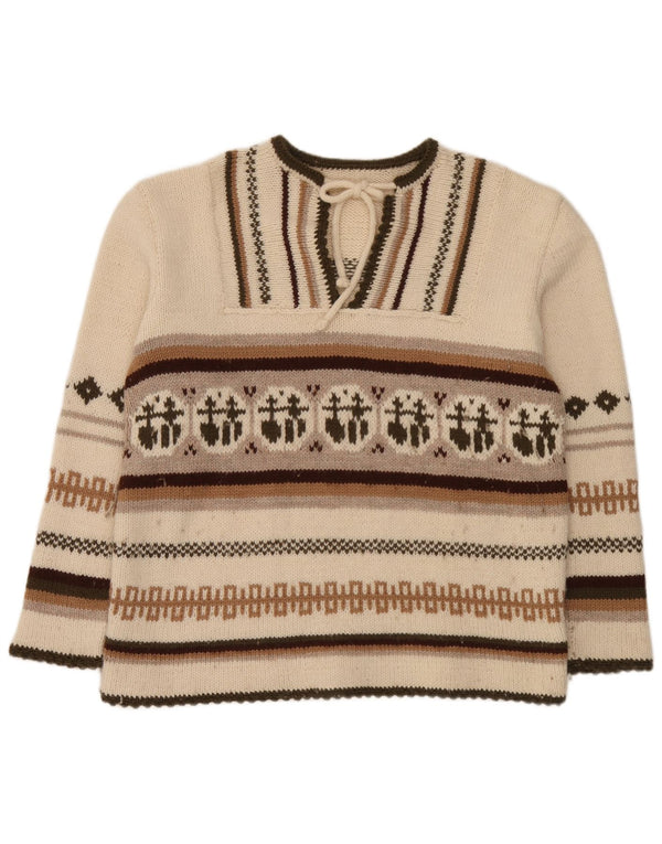 vintage Femmes Crew Neck Jumper Pull UK 20 2XL Off White Fair Isle