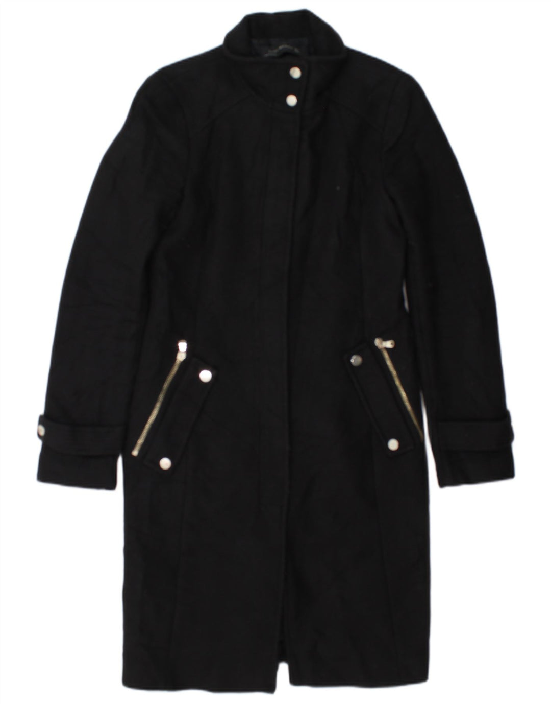 Zara Femme Pardessus UK 10 Petite Laine Noire