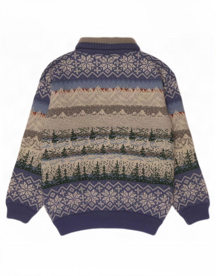 vintage Mens Zip Neck Jumper Pull Moyen Multicolore Fair Isle