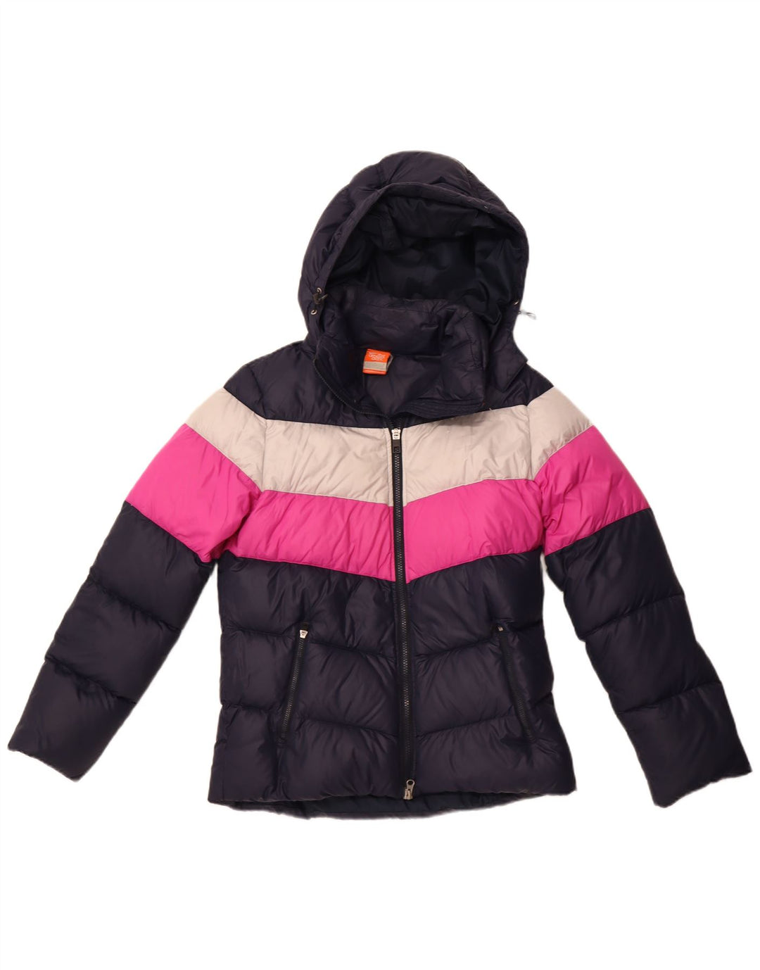 NIKE Veste matelassée à capuche pour femme UK 14 Medium Navy Blue Colourblock Nylon