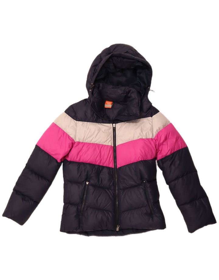NIKE Veste matelassée à capuche pour femme UK 14 Medium Navy Blue Colourblock Nylon