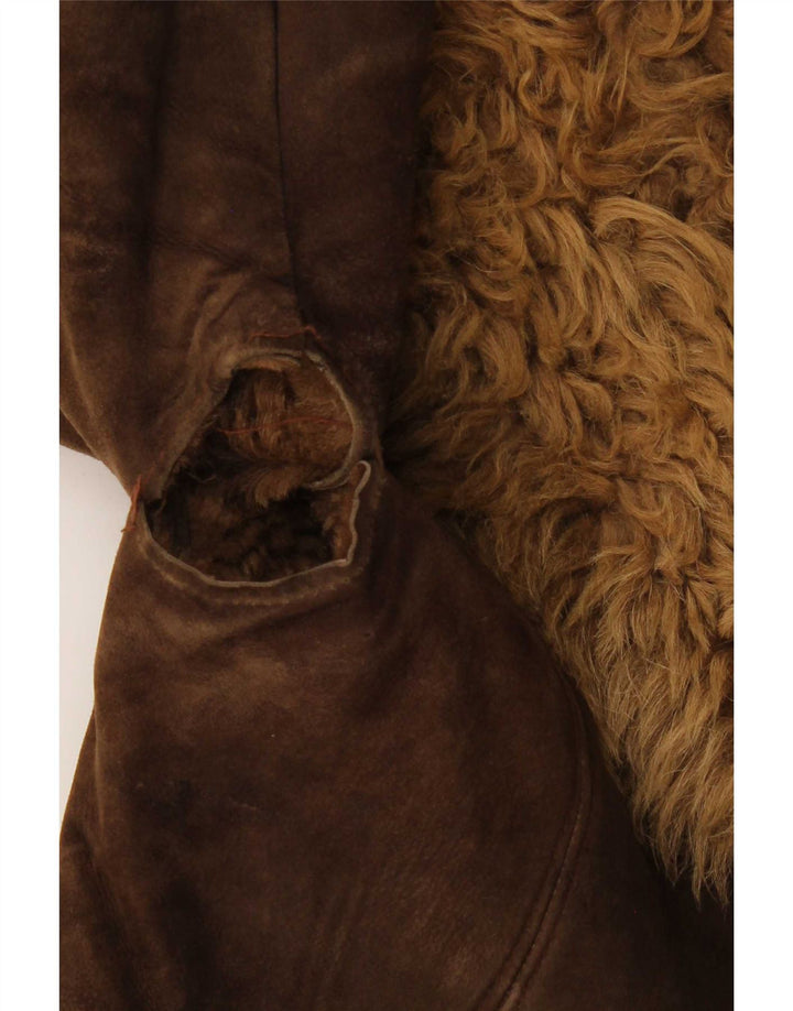 Vintage Manteau en peau de mouton à 3 boutons pour femme UK 14 Marron moyen