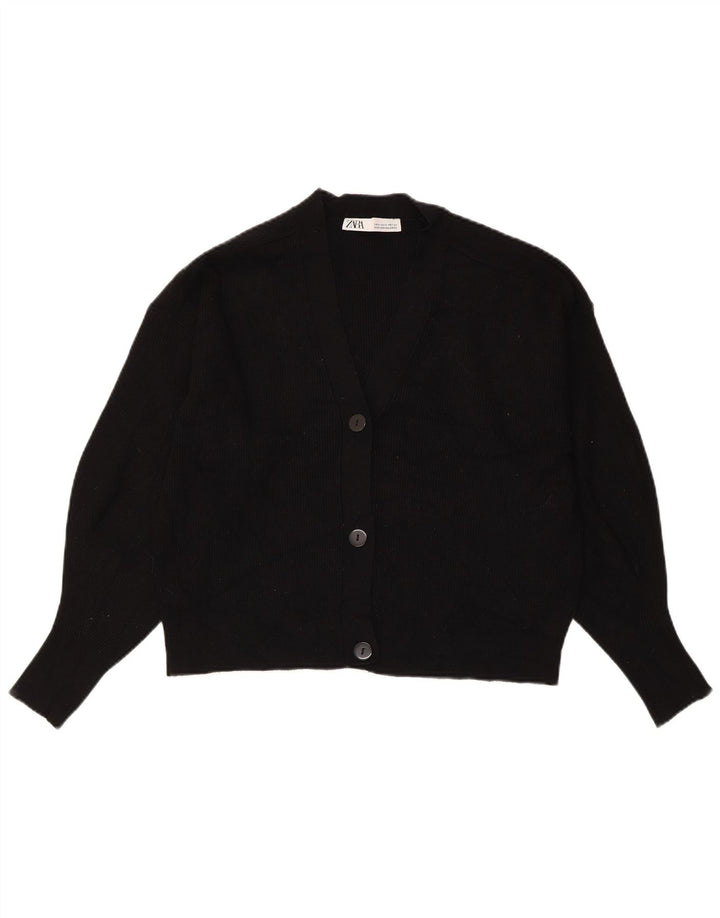 ZARA Womens Crop Cardigan Pull UK 14 Moyen Noir Viscose
