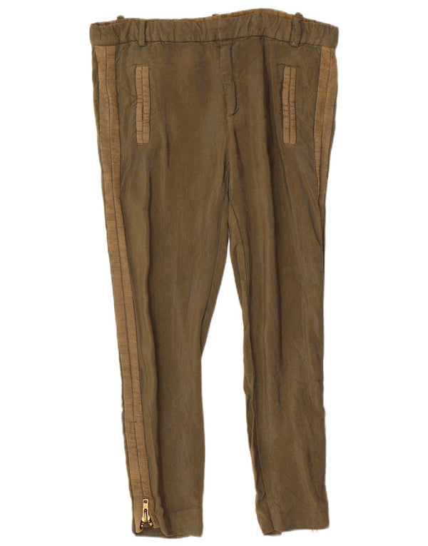 Zara Womens Crop Slim Chino Trousers XS W24 L25 Khaki Viscose