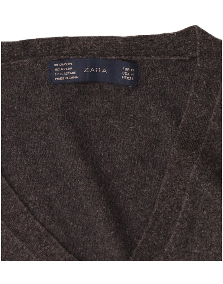 Zara Pull col V pour femme UK 12 Rayonne Gris Moyen