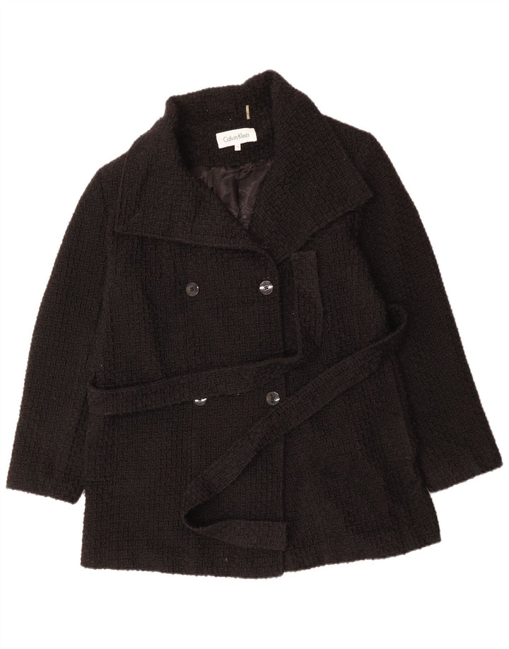 CALVIN KLEIN Manteau croisé pour femme UK 18 XL Laine noire