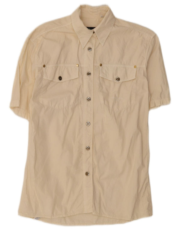 Trussardi Jeans Chemise surdimensionnée à manches courtes pour femme UK 10 Small Beige