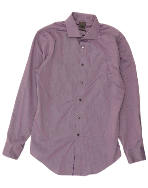 Calvin Klein Chemise slim fit pour homme Taille 15 1/2 Coton à fines rayures violet moyen
