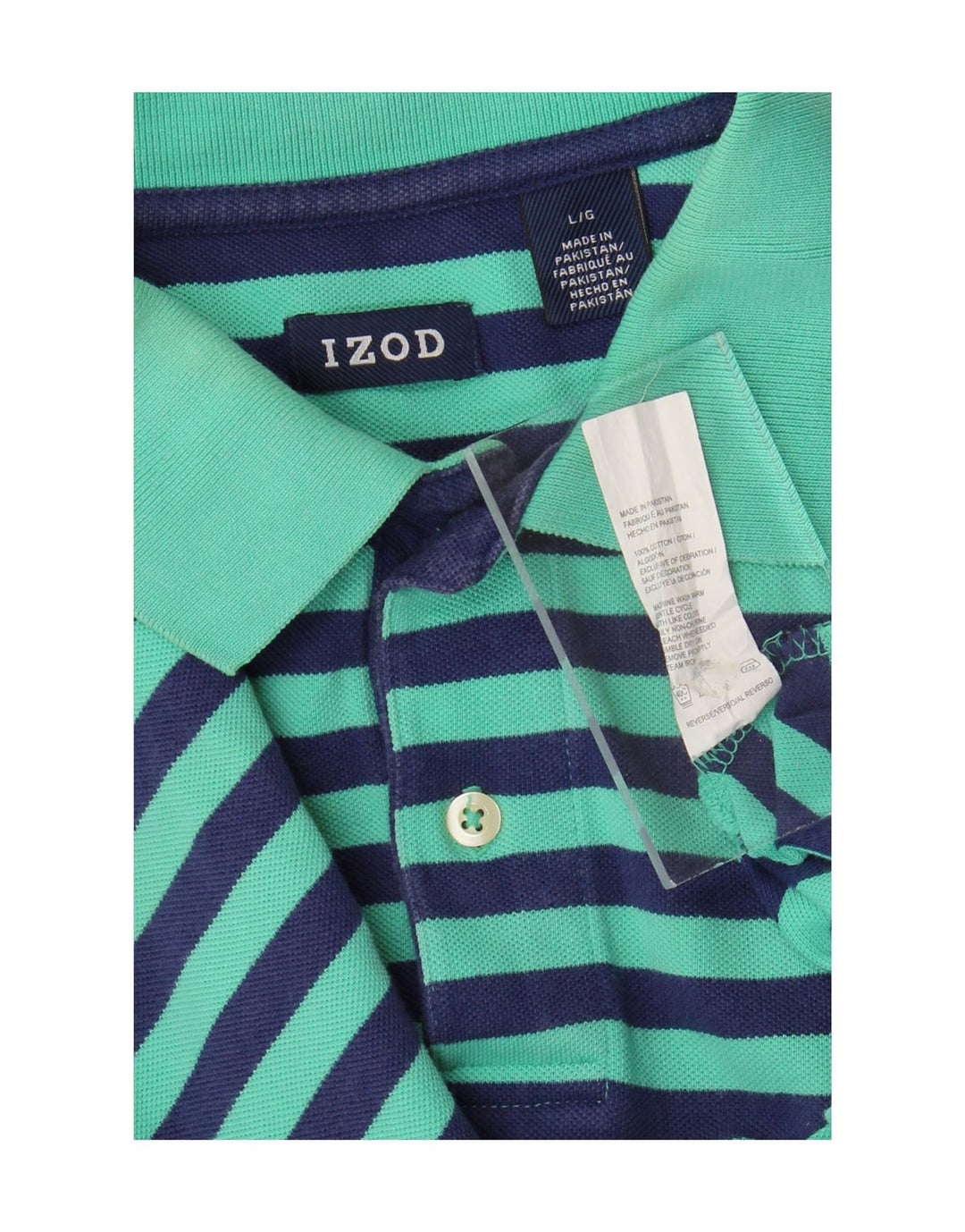 IZOD Mens Polo Shirt Large Green Striped Cotton Vintage Izod and Second-Hand Izod from Messina Hembry 