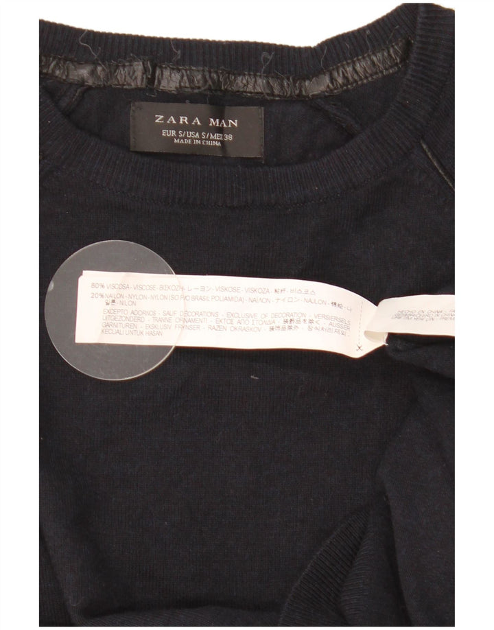 ZARA Pull à col rond pour homme Small Bleu marine Viscose