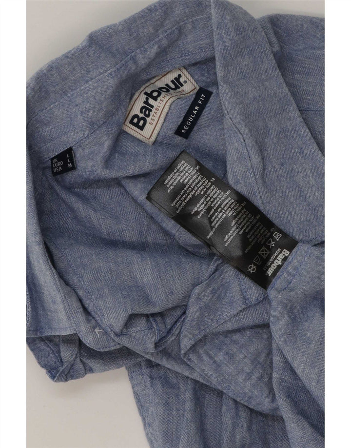 Barbour Chemise à manches courtes pour hommes, coupe régulière, grand lin bleu