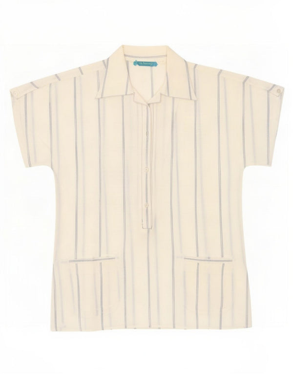 Cacharel Chemise pull à manches courtes pour femme UK 12 Medium White Pinstripe