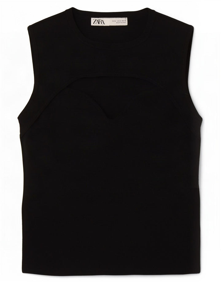 Zara Femmes Crop Débardeur UK 8 Petit Noir Polyester