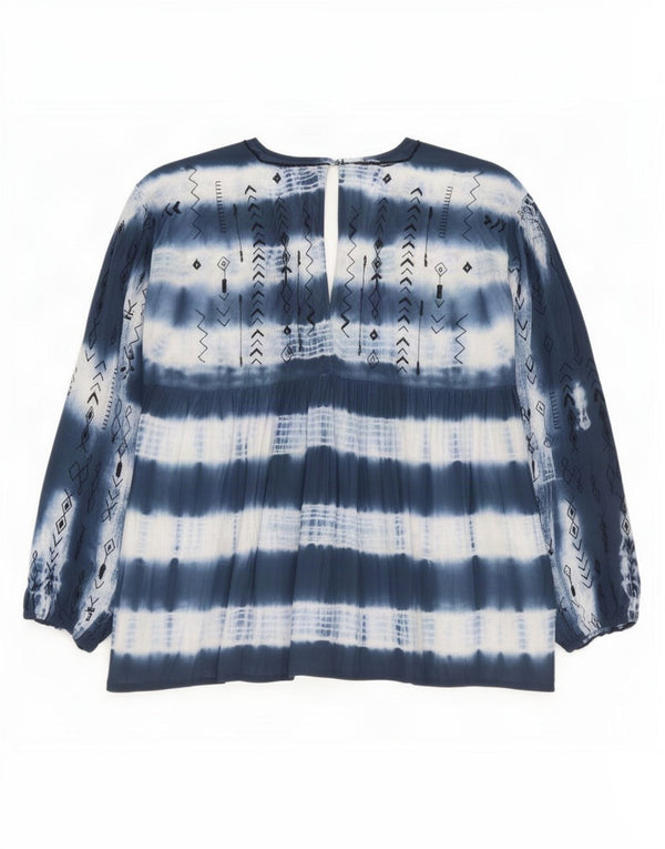 vintage Femme Manches Longues Blouse Top Taille 1 UK18 XL Bleu Marine Tie Dye