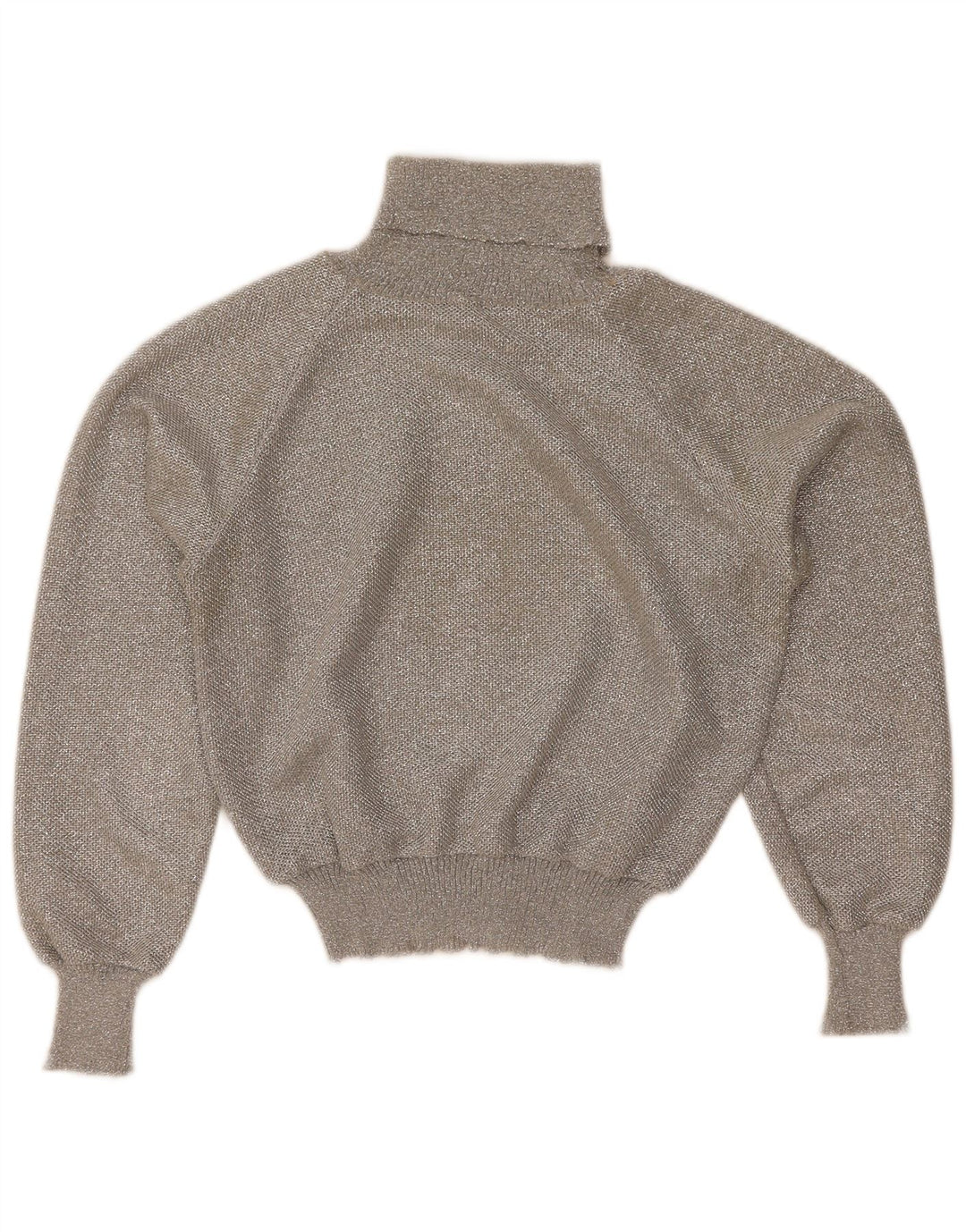 vintage Femmes Crop Roll Neck Jumper Pull UK 12 Gris Moyen