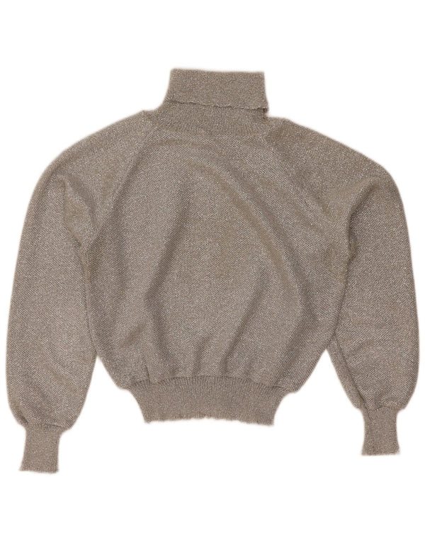 vintage Femmes Crop Roll Neck Jumper Pull UK 12 Gris Moyen