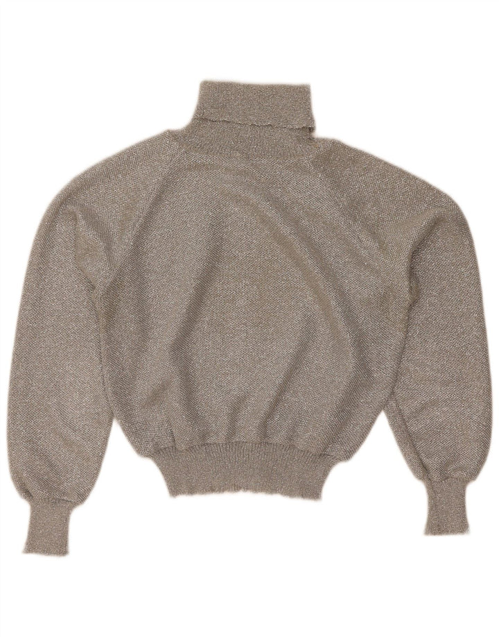 vintage Femmes Crop Roll Neck Jumper Pull UK 12 Gris Moyen