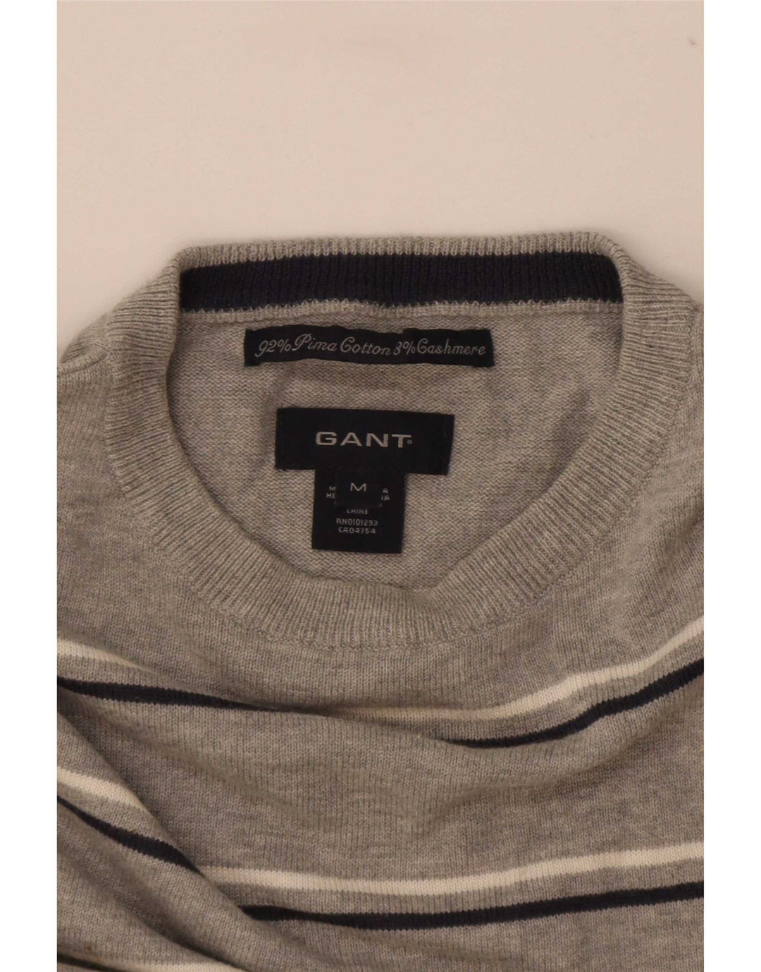 Gant Pull Col Rond Homme Gris Moyen Rayé Coton