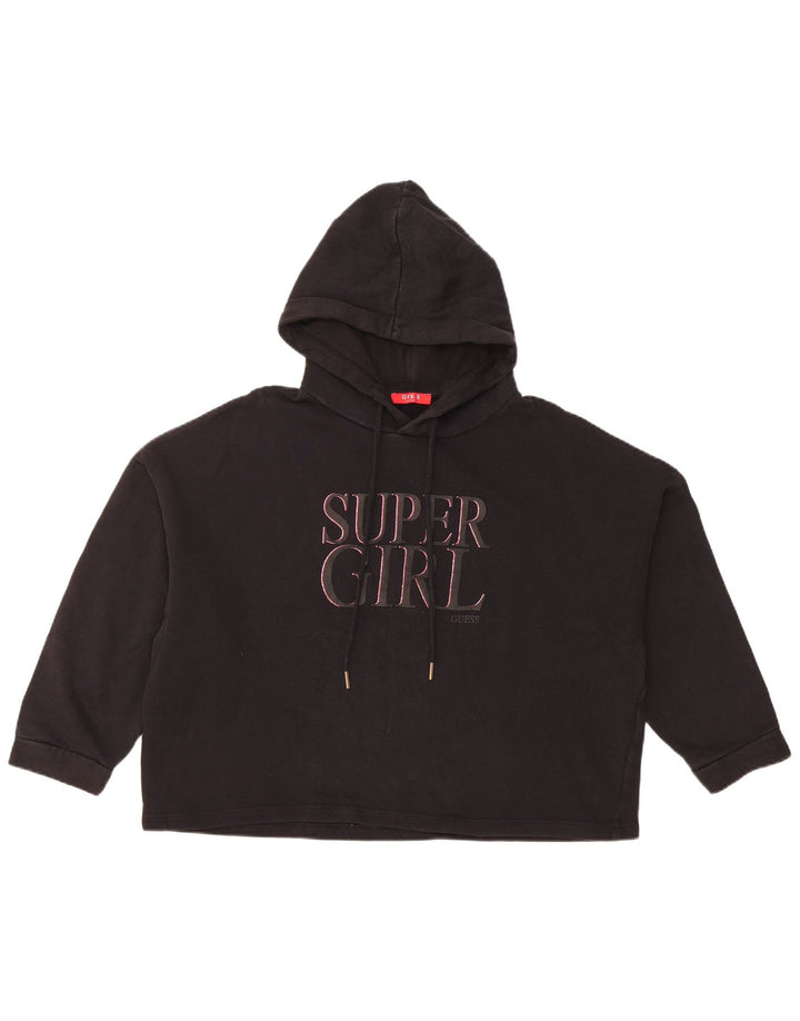 GUESS Pull à capuche graphique surdimensionné à manches 3/4 pour femme UK 8 Small Noir