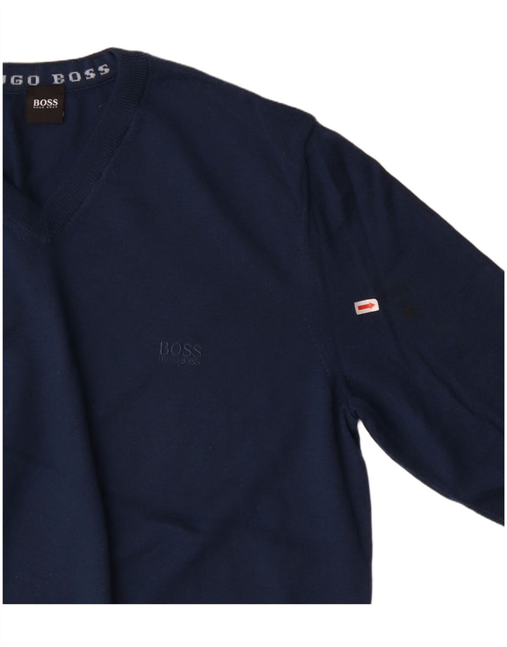 HUGO BOSS Homme Pull Col V XL Bleu Marine Laine