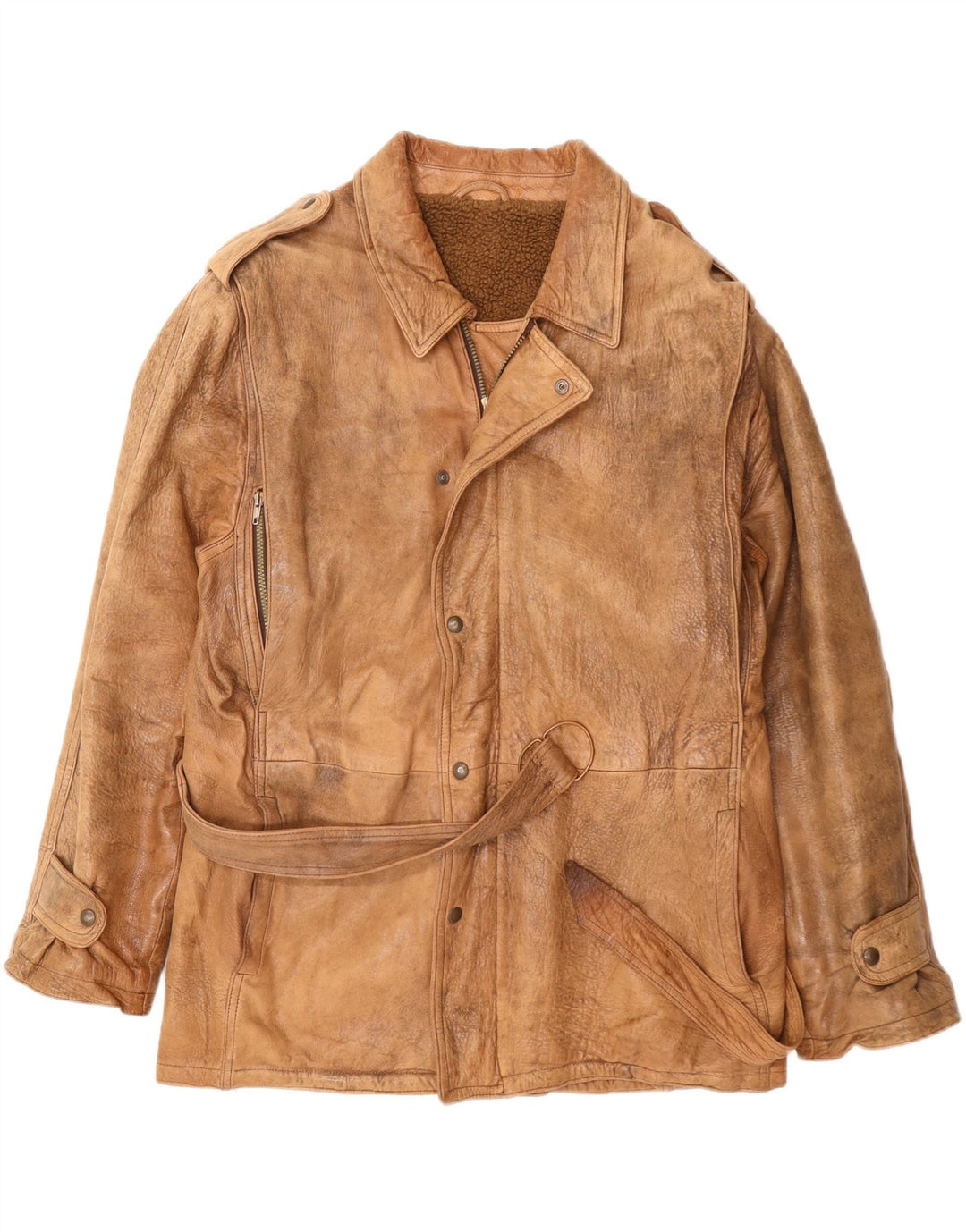 VINTAGE Veste en cuir militaire pour hommes UK 42 XL Beige