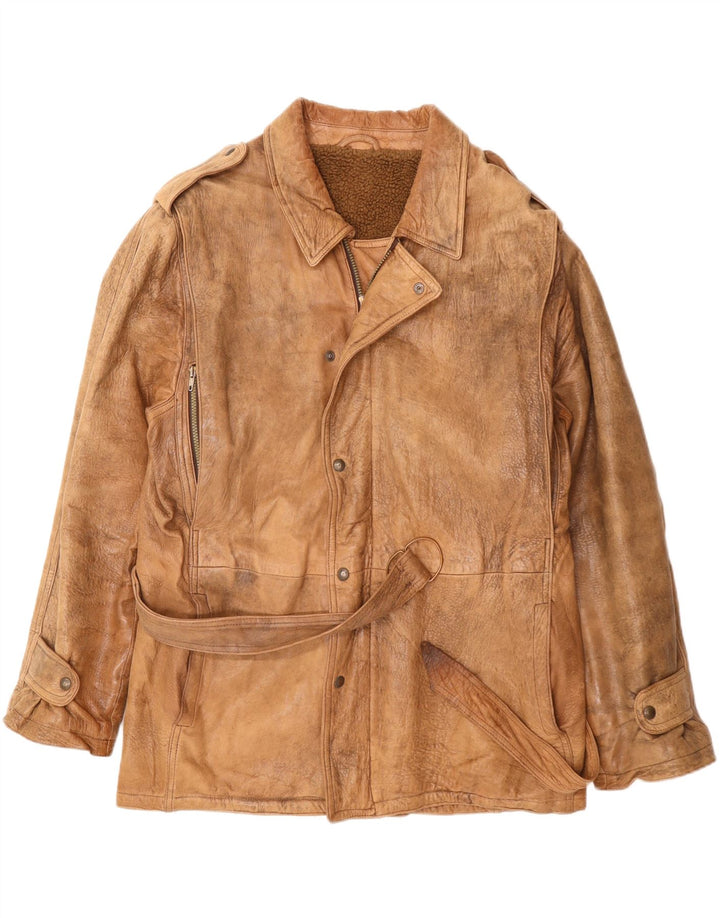 VINTAGE Veste en cuir militaire pour hommes UK 42 XL Beige