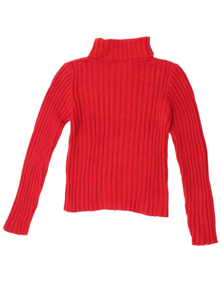vintage Womens Crop Roll Neck Jumper Pull UK 10/12 Coton Rouge Moyen