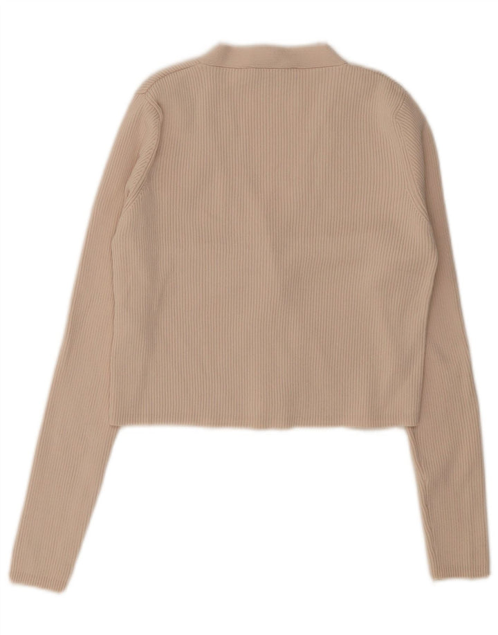 Zara Womens Crop Cardigan Top UK 12 Viscose Beige Moyen