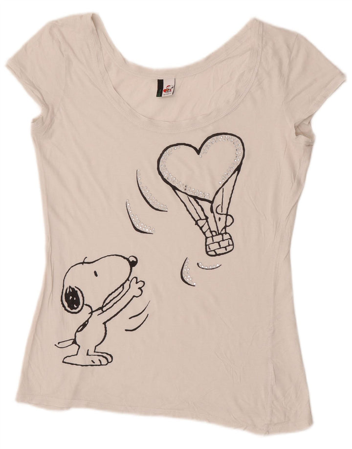 Benetton T-shirt graphique Peanuts pour femme UK 12 Blanc moyen