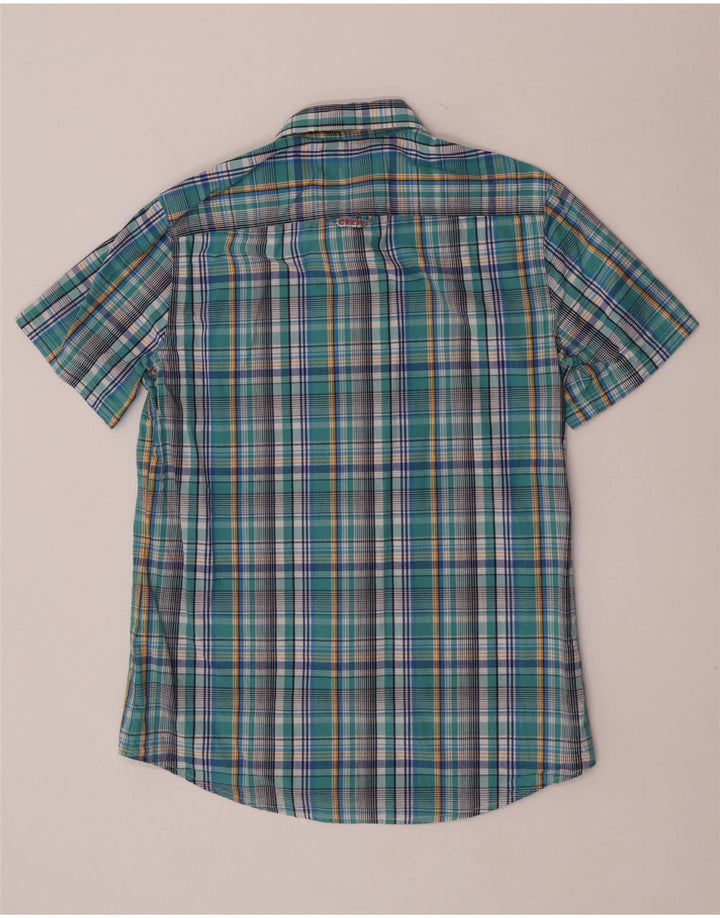 Crew Clothing Chemise à manches courtes pour homme en coton à carreaux bleu moyen