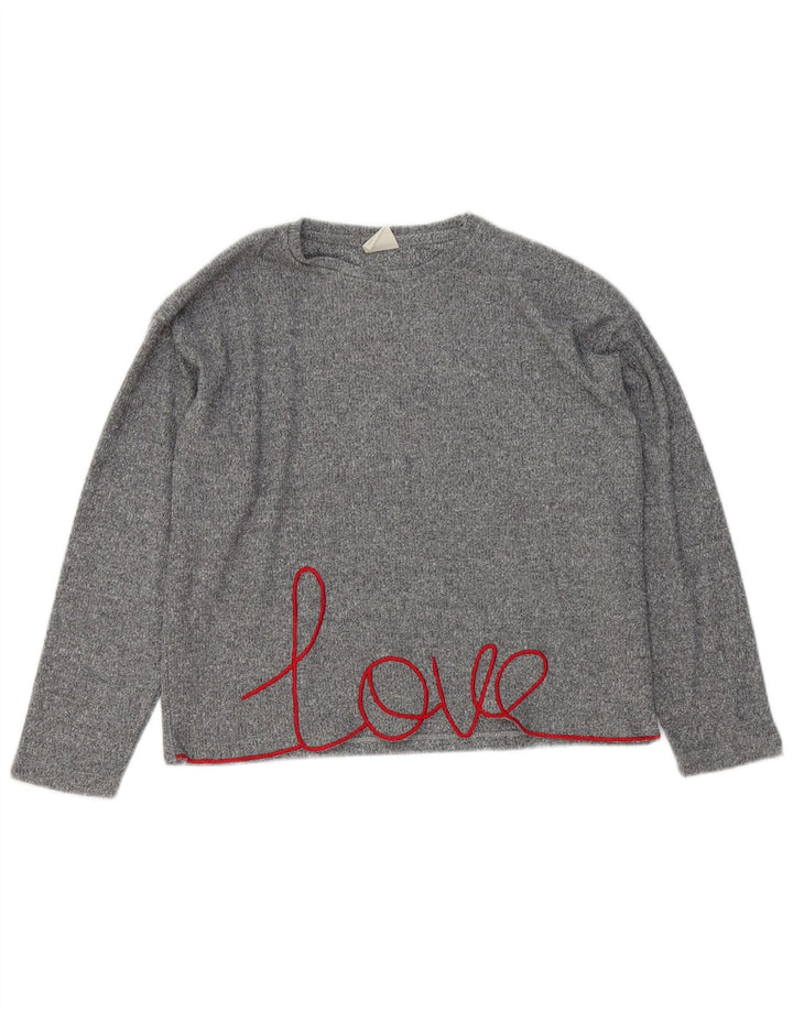 Zara Filles Graphic Top Manches Longues 11-12 ans Gris Polyester