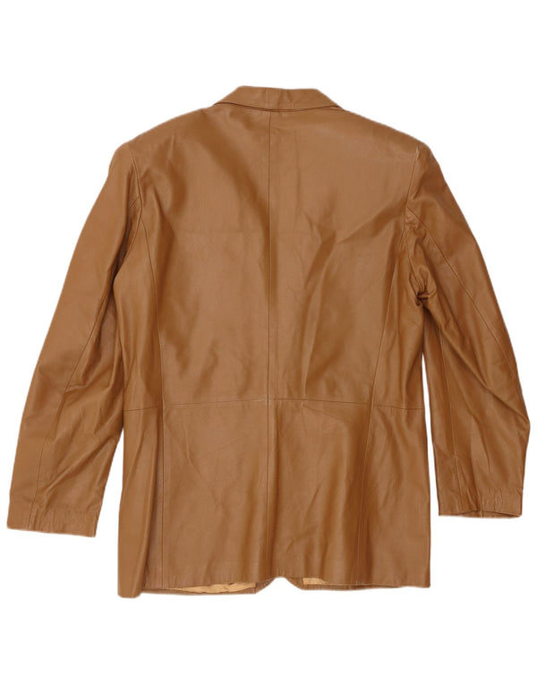 vintage Homme 2 Boutons Veste Blazer En Cuir IT 50 Grand Beige