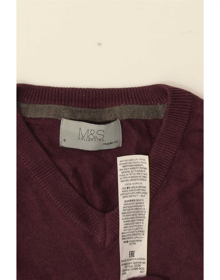 Marks & Spencer Pull coupe classique à col en V pour homme, petit, bordeaux