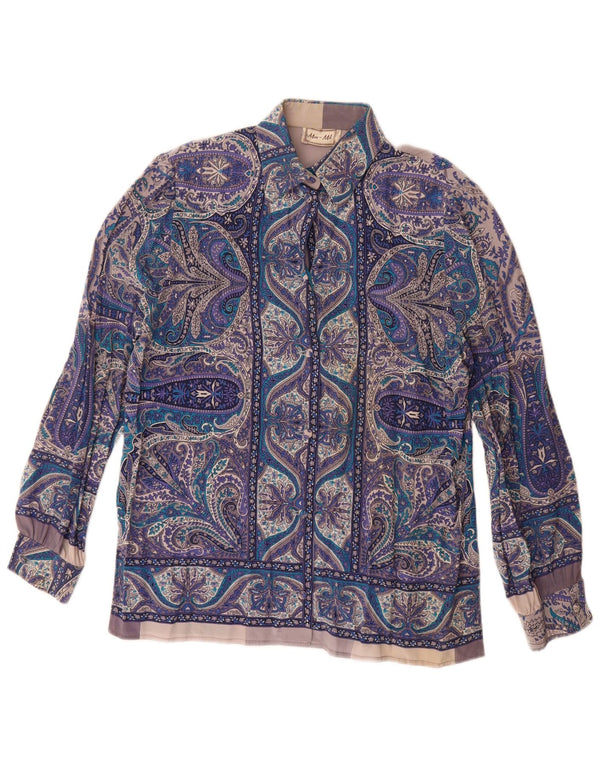 Chemisier chemise femme vintage UK 16 Grande soie Paisley bleue