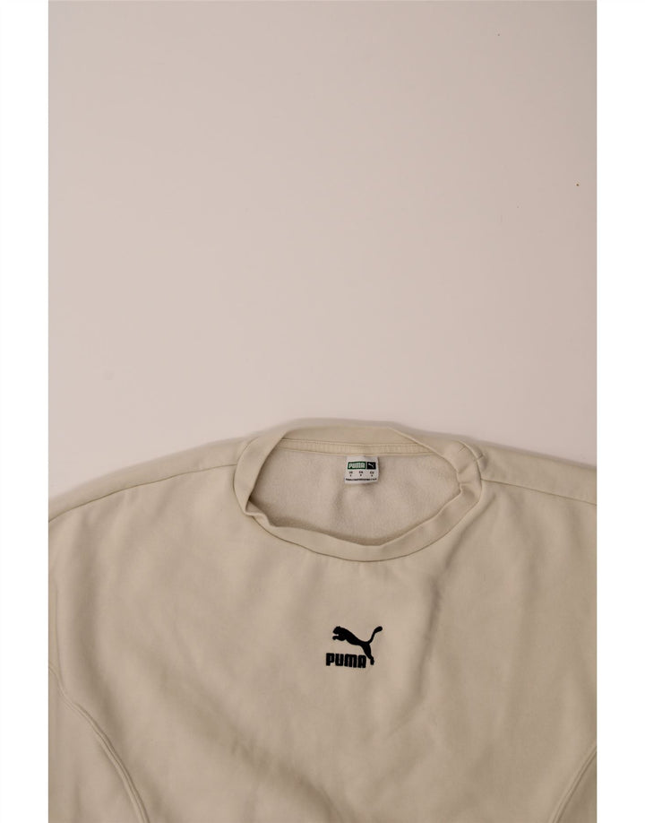 PUMA Womens Crop Oversized Sweatshirt Jumper UK 10 Small Beige Cotton Vintage Puma and Second-Hand Puma from Messina Hembry 