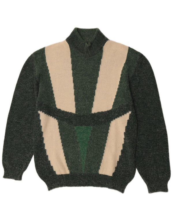 vintage Womens Turtle Neck Jumper Sweater UK 14 Grand Vert Rétro