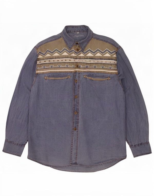 Peppercorn Chemise en Jean Homme Grand Bleu Géométrique Coton