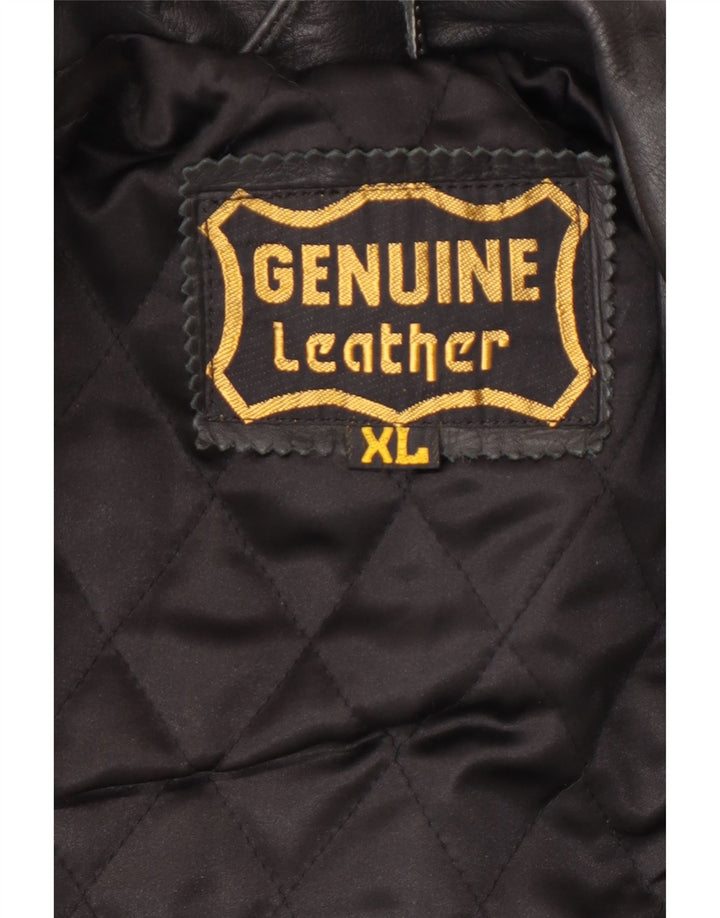 VINTAGE Veste en cuir homme UK 42 XL Cuir colorblock noir
