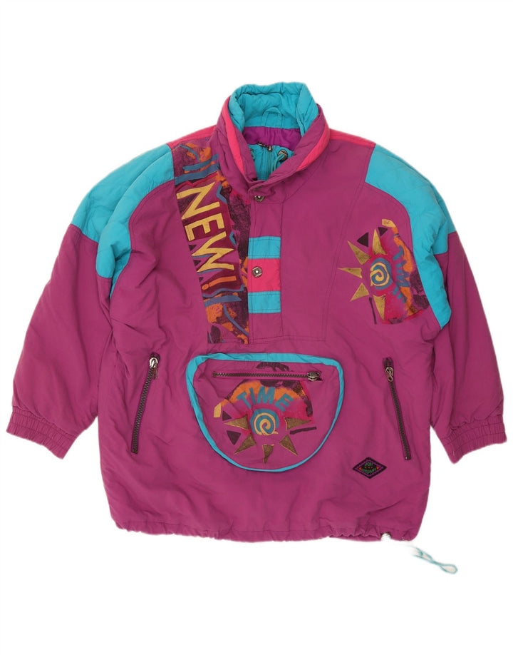 vintage Mens Graphic Pullover Ski Jacket UK 44 2XL Violet Colourblock
