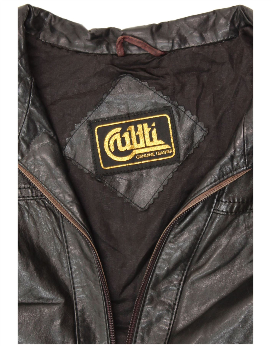 VINTAGE Veste en cuir femme UK 14 Cuir noir moyen