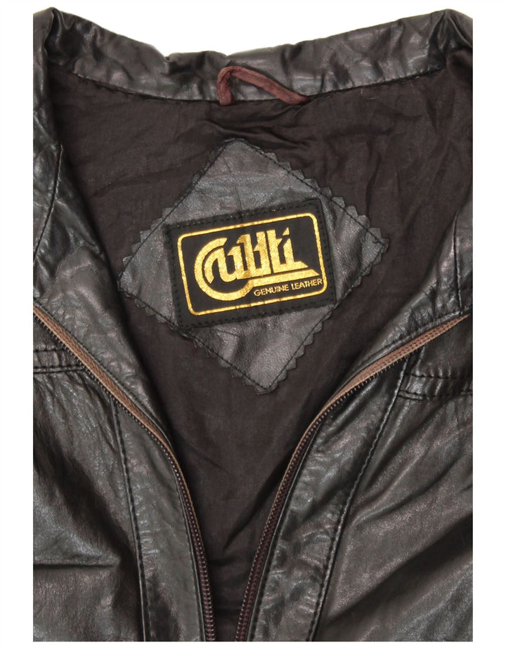 VINTAGE Veste en cuir femme UK 14 Cuir noir moyen