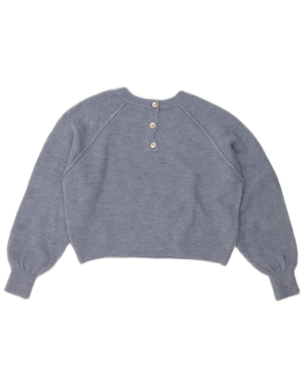ZARA Pull court surdimensionné à col rond pour femme UK 10 Petit Bleu