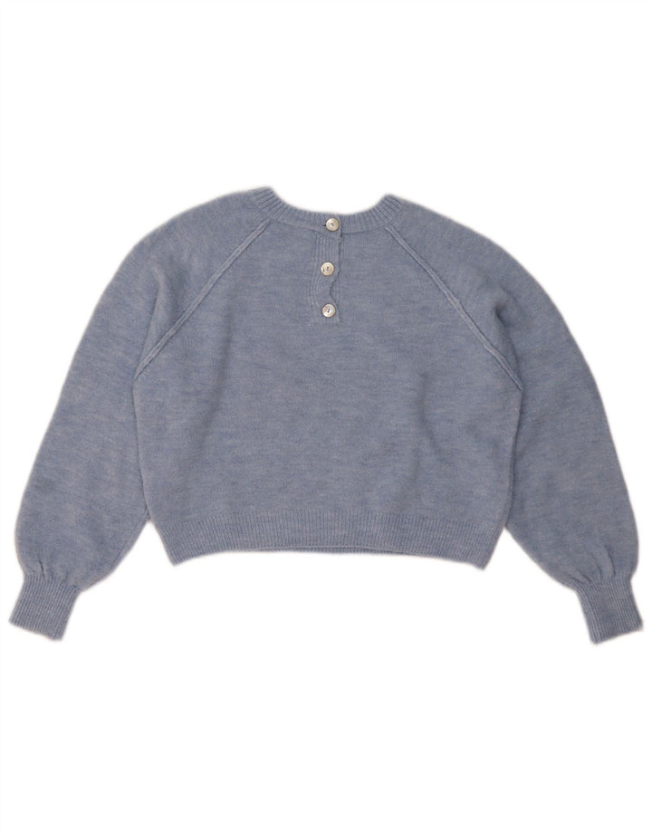 ZARA Pull court surdimensionné à col rond pour femme UK 10 Petit Bleu