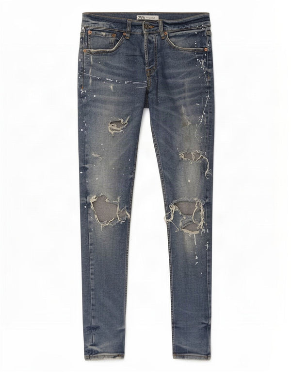 Zara Jean slim en détresse pour homme EU 38 Small W28 L30 Bleu Coton