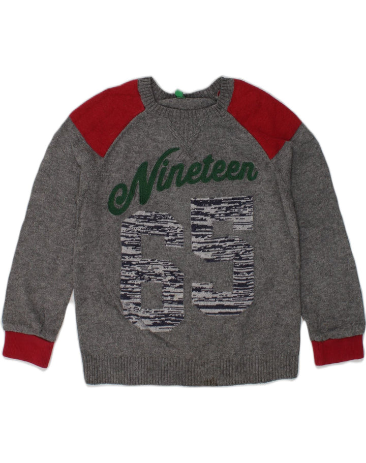 BENETTON Baby Boys Graphic Crew Neck Jumper Sweater 18-24 Months Grey | Vintage Benetton | Thrift | Second-Hand Benetton | Used Clothing | Messina Hembry 